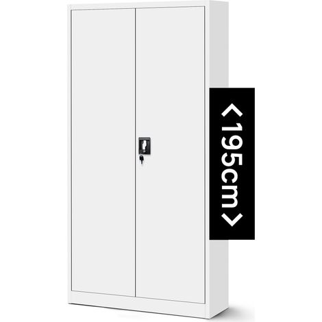 Jan Nowak Aktenschrank C001H Büroschrank Metallschrank Stahlschrank Werkzeugschrank Stahlblech Pulverbeschichtet Flügeltürschrank Abschließbar 195 cm x 90 cm x 40 cm - weiß (1/6)