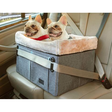 Hundesitz Auto Rückbank für mittlere Hunde, waschbare Matte, 2 Anschnallgurte, Grau (1/5)