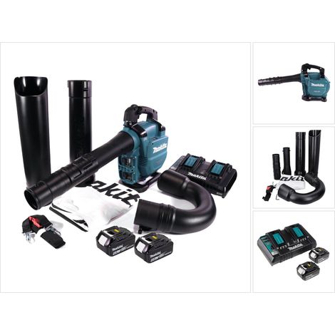 Makita DUB 363 PG2V Soffiatore / aspirafoglie a batteria 36 V ( 2x 18 V ) brushless + set di aspirazione + 2x batteria ricaricabile 6,0 Ah + doppio caricabatterie