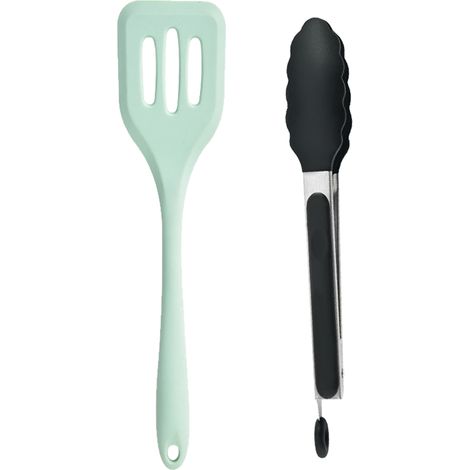 Ensemble Ustensiles Cuisine Silicone - Acier Inoxydable Résistant Chaleur - Spatule Égouttoir Pince Alimentaire - 2 Pièces (1/5)