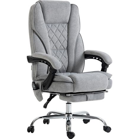Silla de Oficina de Masaje, Respaldo Reclinable 135° con Calor Lumbar, Reposapiés y Mando, Poliéster, Gris (1/5)