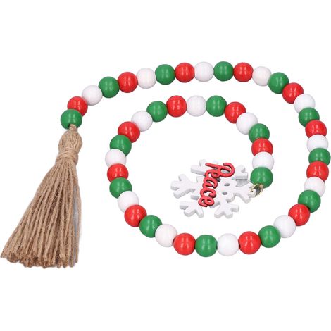 Bunte Holzperlen mit Juteschnur und Pompons, festliche Dekoration zum Aufhängen (1/5)
