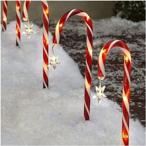 Lot de 8 décorations lumineuses canne de Noël solaires LED, lampes jardin en forme canne à sucre, feux de balisage de chemin (1/4)