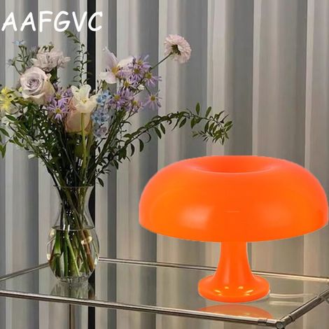 Orange Mushroom Table Lamp in Polycarbonate, Modern Design with 4 Free LED Bulbs for Living Room and Bedroom (1/4)