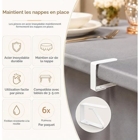 Pince Nappe Table Acier Inoxydable 7 cm - Pinces pour Nappe de Table pour Table à Manger, Pique-Nique, fête, Mariage et événements (Blanc) (1/3)