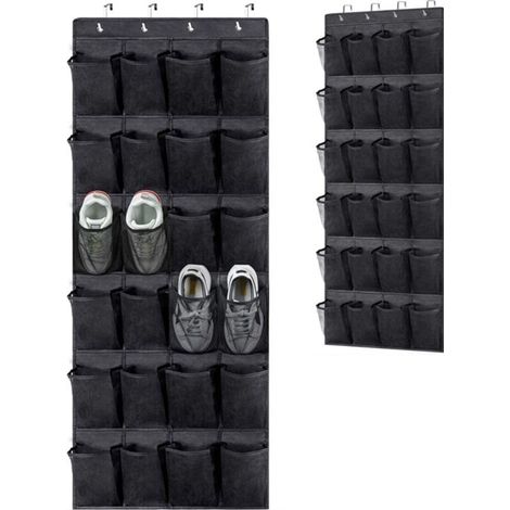 Organiseur De Porte - 24 Poches En Maille Respirante - Pour Chaussures Accessoires Et Petits Objets - 56 X 150 Cm - Noir (1/5)