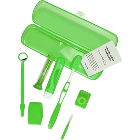 8 Pièces Soin Orthodontique, Set de Nettoyage pour Appareil Dentaire Portable, Brosse en V, Miroir Buccal, Brossette Interdentaire, Fil Dentaire, Cire Orthodontique, Hygiène Orale (Vert) (1/5)