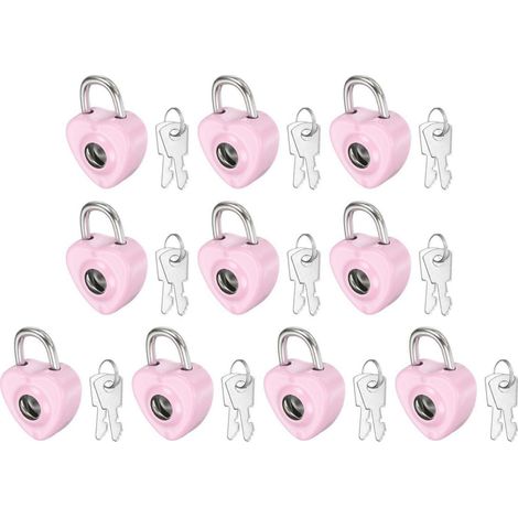 Mini cadenas forme cœur rose 10 pièces avec 2 clés chacune