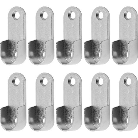 Set of 10 zinc alloy closet rod end brackets for 16mm wardrobe rods, silver (1/5)
