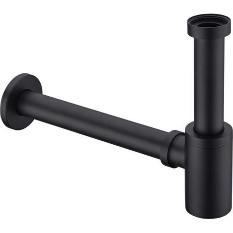 Siphon de Lavabo Noir Universel Tube Siphon de Lavabo Siphon en Acier Inoxydable 1 1/4 x 32mm Salle de Bain Siphon Évier Métal Siphon à Tube Siphon à Tube Syphon Lavabo Reglable Anti Odeur (1/5)