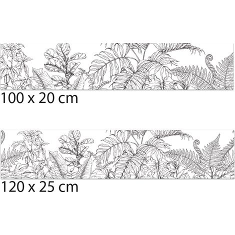 Signaletique.Biz France – Crédence de cuisine adhésive autocollante feuillages noir et blanc – 100 x 20 cm – Facile à poser – Protection murale décorative