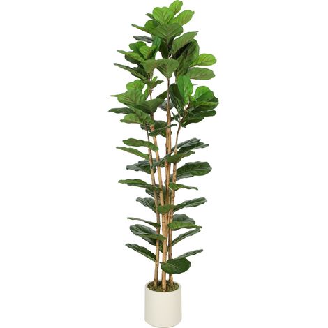 Figuier lyre artificiel, plante artificielle à 91 feuilles, tronc en bois massif, pot, 55 x 55 x 180 cm, vert (1/5)