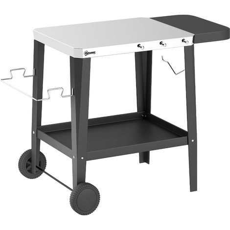 Desserte Rézeval Barbecue Extérieur Mobile Noir Étagère Pliable Acier Inoxydable (1/5)