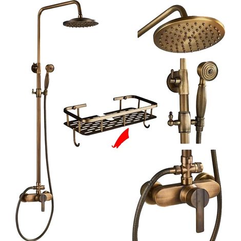 Ensemble de robinet de douche en laiton antique, robinets d'eau chaude et froide, finition brossée élégante (1/2)