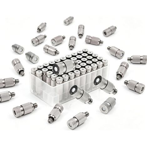 Lot de 50 buses brumisation en laiton, têtes buse pulvérisation haute pression, pièces brumisateur pour système refroidissement extérieur, serres, aménage 2 sections Orifice Dia 0.4mm Sections 0.5mm