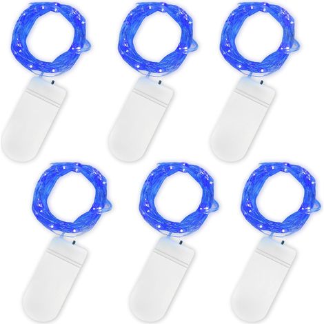 Guirlande Lumineuse à Piles, Lot de 6 Pièce Fée Chaîne Lumières 2m 20 LEDs Guirlande en Cuivre Étanche pour Décoration Anniversaire, Fête, Mariage, Noël, Pelouse (Bleu) [Classe énergétique A] (1/5)
