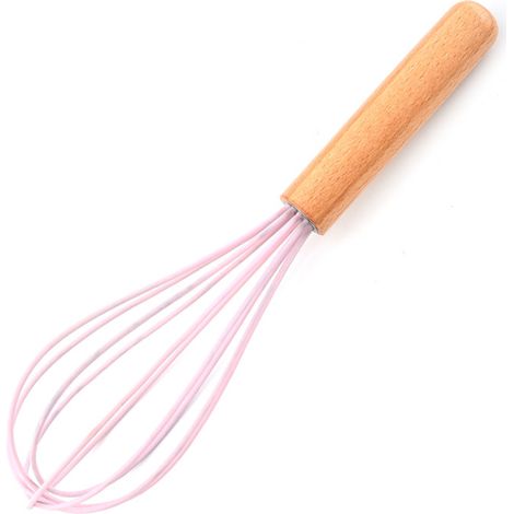 Fouet en silicone avec manche en bois - Idéal pour la pâte à crêpes, les œufs et les blancs d'œufs, les préparations pour gâteaux et le mélange. (1/5)
