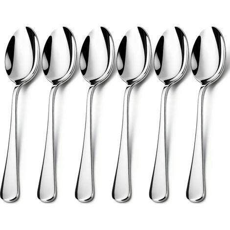 6 PCS Cuillères a Soupe, 20 cm Bord Rond Acier Inoxydable Couverts Cuillere, Lavables au Lave-Vaisselle Ustensiles de Cuisine pour Maison Hôtel Restaurant