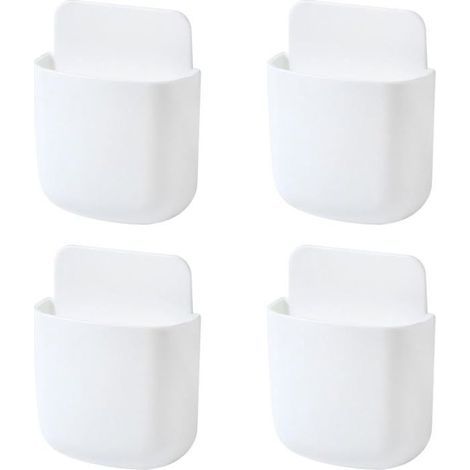 Weiße, wandmontierte Aufbewahrungsbox für Fernbedienungen, 4er-Pack, selbstklebende Fernbedienungshalterung (1/4)