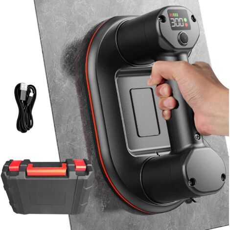 QORVA-Ventouse à Batterie pour Carreaux, Ventouse électrique Longueur 24 cm, Ventouse à Vide Portable Numérique pour Professionnels, 2 Moteurs, Force d’Aspiration de 300 kg, Écran LCD