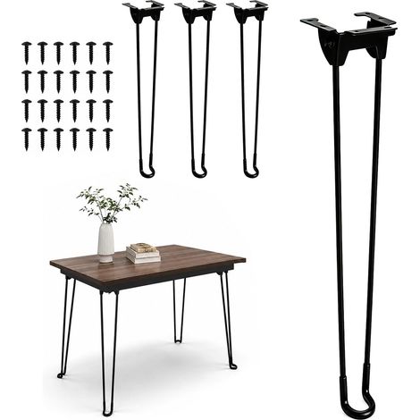 Lot de 4 pieds de table pliables en épingle à cheveux, pieds de table basse, pieds de table en métal, pieds de meubles avec pieds en caoutchouc et vis de montage pour meubles, table basse (1/5)
