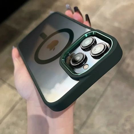 (iPhone 13 Pro, vert foncé) Étui de protection magnétique transparent pour la recharge sans fil MagSafe, cadre antichoc.
