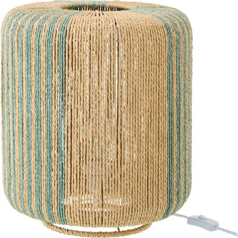 Lampe de table cylindrique en corde - turquoise et naturel (1/4)