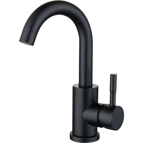 Robinet Lavabo - Pivotant 360° - Bec Haut - Acier Inoxydable 304 - Finition Noir Mat - Pour Salle De Bain Et Petite Cuisine - 1 Pièce (1/5)