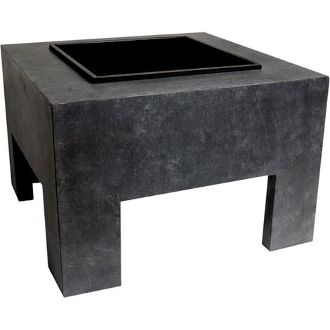 Square Fire Pit & Square Console - Steel/Fibreclay - L58 x W58 x H40 cm - Granite