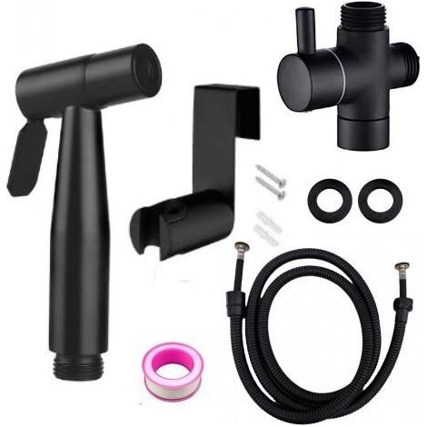 Black Handheld Bidet Sprayer Toilet Faucet Stainless Steel Cold Bathroom Valve Jet Set (1/3)