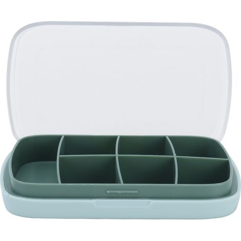 Étui portable pour comprimés 7 cases, grand format vert, boîte de rangement étanche pour médicaments, idéal pour les voyages (1/5)