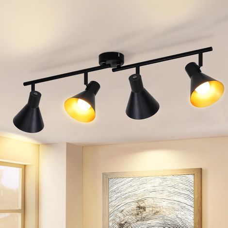 GBLY Plafonnier Spot , 4x E14 ,  pivotante & orientable , design industriel , vintage spot mural , noir , IP20 , 71 x 11 x 21 cm , sans ampoules