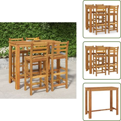 Ensemble de bar de jardin 5 pcs bois d'acacia solide - Meubles De Jardin - Salon De Jardin - Set De Bar Extérieur - Table Et Chaises - Acacia Massif