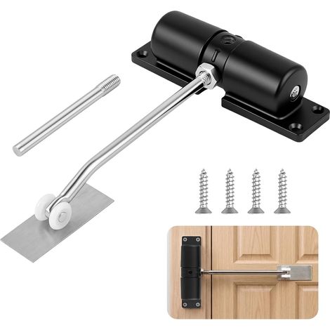 Automatic Door Closer, Zinc Alloy Spring Door Closer, Spring for Doors with Adjustment Rod and Screws for Home, Office and Bedroom of Different Types of Doors, Round Black (1/5)