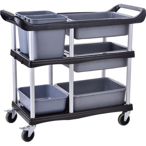 Bc-elec - GX-032E Carro de limpieza y vestimenta, Carro de cocina, Carro de 3 etapas con frenos, 104x46x91cm (1/5)