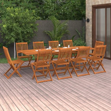 Set comedor de jardín 11piezas madera maciza acacia 280x90x75cm (1/5)