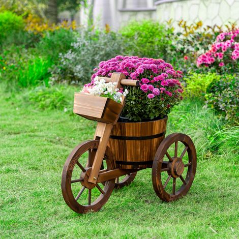 Porte Plante Tricycle - jardinière dim. 52L x 31l x 45H cm - Bois de Sapin - étagère de Pots de Fleurs (1/4)