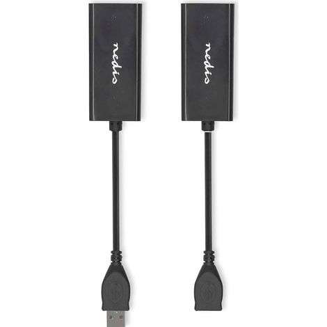 USB Extender  USB 2.0  1x USB-A macho  1x RJ45 Female  1x USB-A hembra  1x RJ45 Female  50 m  480 Mbps  Chapado en nickel  Redondo  PVC  Negro  Caja