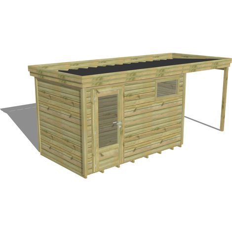 ABRI DE JARDIN bois Pin autoclave 27mm - 5,44x2,14m / 11,6m2 - Bac acier - Plancher bois (1/5)