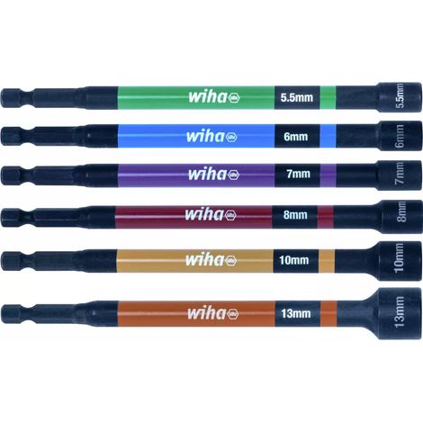 Wiha – Jeu de clés à douilles magnétiques 150 mm – 6 pces – Aimant intégré pour vis – Code couleur pour sélection rapide – Coffret cliquet 1/4"