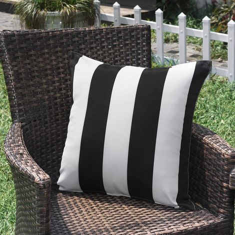 2-Pack Outdoor Waterproof Striped Pillowcases, Decorative Pillowcases, Modern Garden Cushion Covers, Suitable for Patio/Tent/Balcony/Sofa, 45x45cm, Black (1/5)