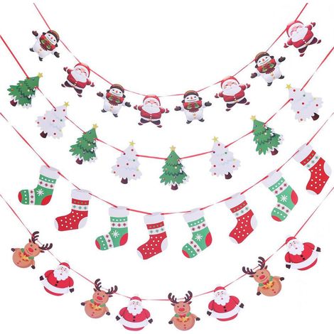 Guirlande De Drapeau De Noël - 4 Pièces En Papier - 8 Drapeaux Par Chaîne - Longueur 3 M - Pour Porte Fenêtre Mur Arbre De Noël - Décoration Intérieure Et Extérieure (1/5)