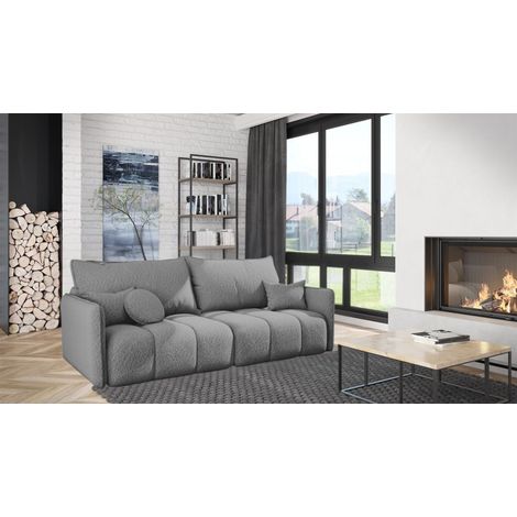 Sofa 3-Sitzer mit Schlaffunktion MORGANO Stoff Abriamo Silbergrau (1/5)
