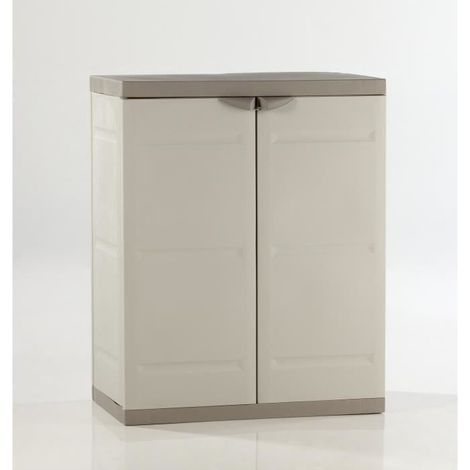 TITANIUM PLASTIKEN Armoire basse 2 portes avec etageres l70 x p44 x h88 cm Beige et Taupe Gamme TITANIUM Interieur/Exterieur (1/3)
