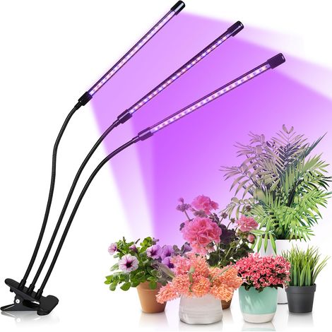Randaco Lámpara para plantas, lámpara LED para crecimiento hortícola de plantas, lámpara de cultivo de espectro completo de 3 cabezales, con 10 niveles regulables, 3 modos de temporizador