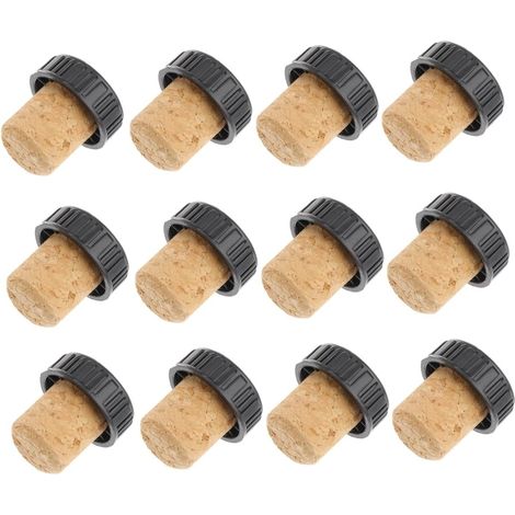 12 bouchons liège, bois/plastique, noirs - fermeture étanche (1/5)