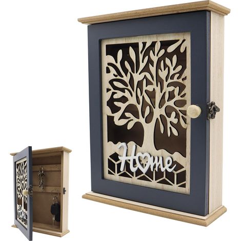 Boite a Clef Decorative,Armoire a Cléf avec Motif Arbre de Vie Boîte à Clé en Bois,Armoiré à Clés Murale,Armoires à Clés en Design Rétro Creux,Convient pour Un Placement dans,Chambre, Couloir (1/5)