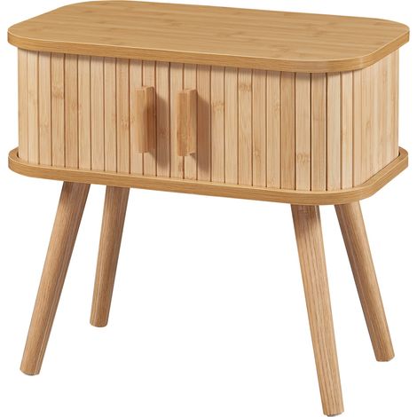 Mesa auxiliar con puertas correderas MDF madera de bambú 48 x 30 x 45 cm natural 030010939 (1/5)