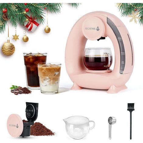 Cafetière compacte 240 ml – Infusion rapide avec café moulu – Réservoir amovible pour nettoyage facile – Design élégant rose