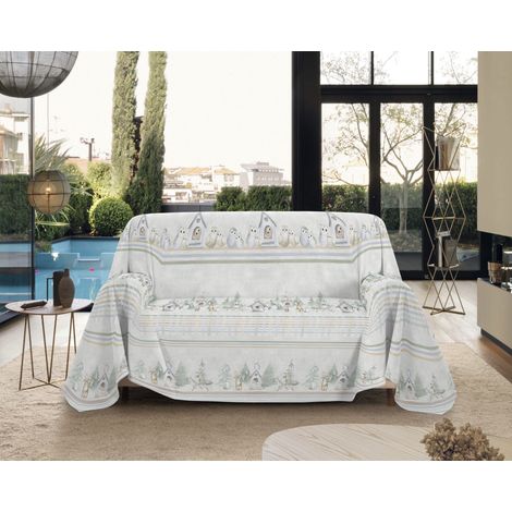Telo Arredo Made in Italy in Cotone Grandfoulard Copritutto Copridivano Copriletto-Teli Sofà Arredatutto-Drappeggio-Arazzo-Copridivano Grand Foulard Letto Singolo - Gufi Verde (1/3)